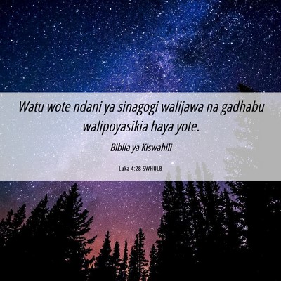 Picture 06 - Luka 4:28 SWHULB - Watu wote ndani ya sinagogi walijawa na gadhabu - Bible Verse Picture
