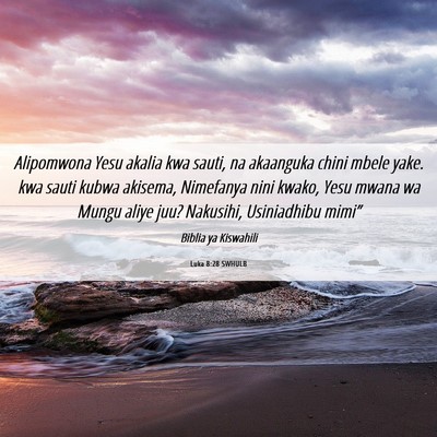 Picture 06 - Luka 8:28 SWHULB - Alipomwona Yesu akalia kwa sauti, na akaanguka - Bible Verse Picture
