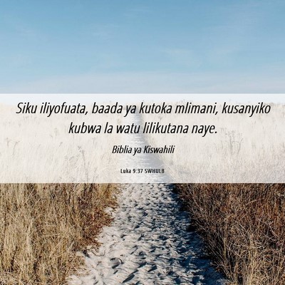 Picture 06 - Luka 9:37 SWHULB - Siku iliyofuata, baada ya kutoka mlimani, - Bible Verse Picture