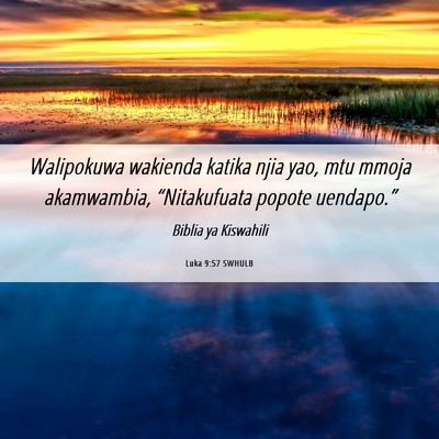 Picture 06 - Luka 9:57 SWHULB - Walipokuwa wakienda katika njia yao, mtu mmoja - Bible Verse Picture