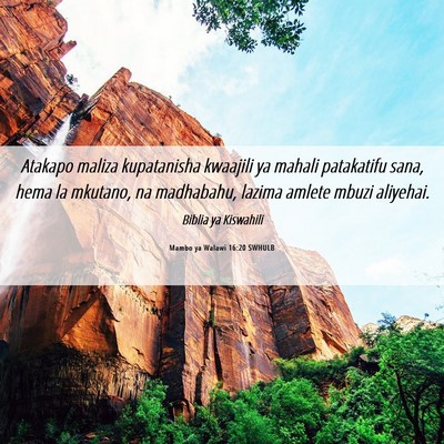 Picture 06 - Mambo ya Walawi 16:20 SWHULB - Atakapo maliza kupatanisha kwaajili ya mahali - Bible Verse Picture