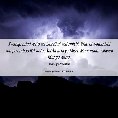 Picture 06 - Mambo ya Walawi 25:55 SWHULB - Kwangu mimi watu wa Israeli ni watumishi. Wao ni - Bible Verse Picture