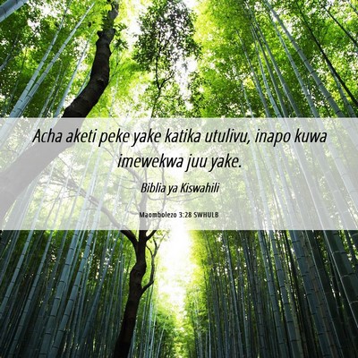 Picture 06 - Maombolezo 3:28 SWHULB - Acha aketi peke yake katika utulivu, inapo kuwa - Bible Verse Picture