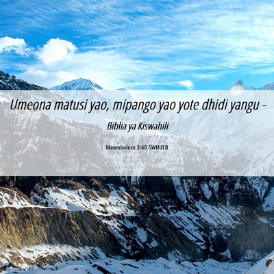 Picture 06 - Maombolezo 3:60 SWHULB - Umeona matusi yao, mipango yao yote dhidi yangu - Bible Verse Picture