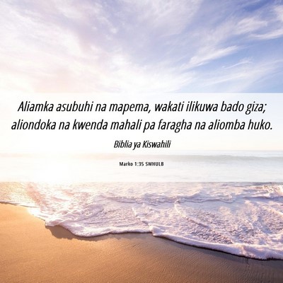 Picture 06 - Marko 1:35 SWHULB - Aliamka asubuhi na mapema, wakati ilikuwa bado - Bible Verse Picture