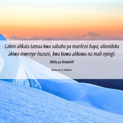 Picture 06 - Marko 10:22 SWHULB - Lakini alikata tamaa kwa sababu ya maelezo haya; - Bible Verse Picture