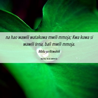 Picture 06 - Marko 10:8 SWHULB - na hao wawili watakuwa mwili mmoja; Kwa kuwa si - Bible Verse Picture