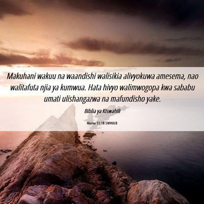 Picture 06 - Marko 11:18 SWHULB - Makuhani wakuu na waandishi walisikia alivyokuwa - Bible Verse Picture