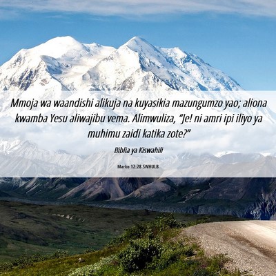 Picture 06 - Marko 12:28 SWHULB - Mmoja wa waandishi alikuja na kuyasikia - Bible Verse Picture