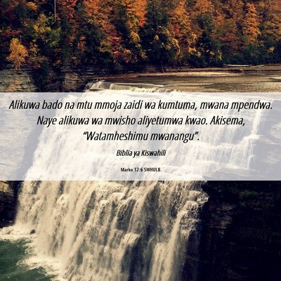 Picture 06 - Marko 12:6 SWHULB - Alikuwa bado na mtu mmoja zaidi wa kumtuma, mwana - Bible Verse Picture