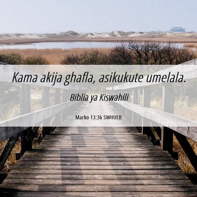 Picture 06 - Marko 13:36 SWHULB - Kama akija ghafla, asikukute - Bible Verse Picture