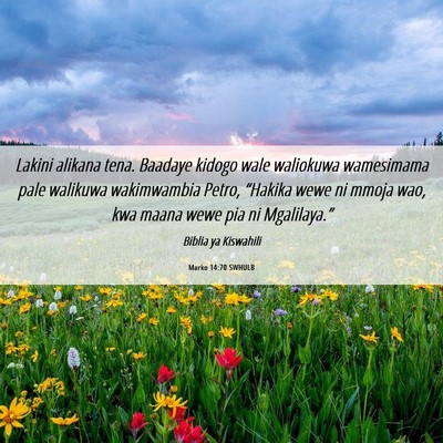 Picture 06 - Marko 14:70 SWHULB - Lakini alikana tena. Baadaye kidogo wale - Bible Verse Picture
