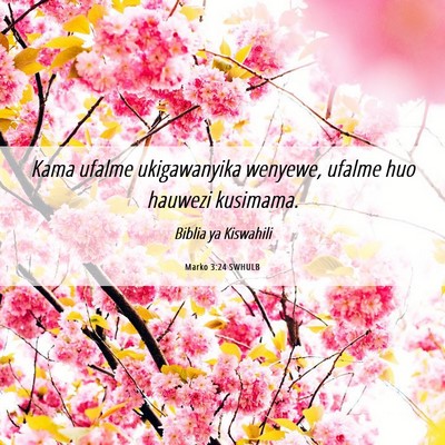 Picture 06 - Marko 3:24 SWHULB - Kama ufalme ukigawanyika wenyewe, ufalme huo - Bible Verse Picture