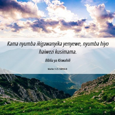 Picture 06 - Marko 3:25 SWHULB - Kama nyumba ikigawanyika yenyewe, nyumba hiyo - Bible Verse Picture