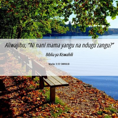 Picture 06 - Marko 3:33 SWHULB - Aliwajibu, “Ni nani mama yangu na ndugu - Bible Verse Picture