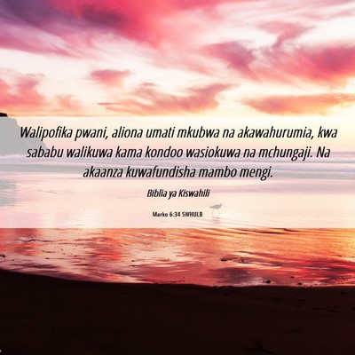 Picture 06 - Marko 6:34 SWHULB - Walipofika pwani, aliona umati mkubwa na - Bible Verse Picture