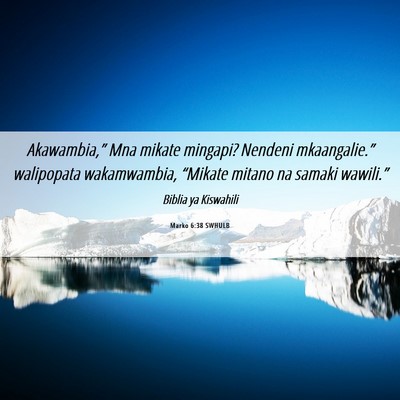 Picture 06 - Marko 6:38 SWHULB - Akawambia,” Mna mikate mingapi? Nendeni - Bible Verse Picture
