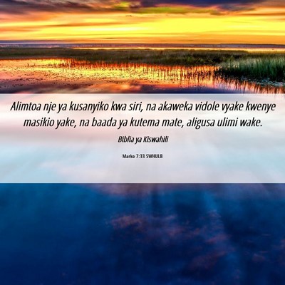 Picture 06 - Marko 7:33 SWHULB - Alimtoa nje ya kusanyiko kwa siri, na akaweka - Bible Verse Picture