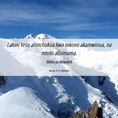 Picture 06 - Marko 9:27 SWHULB - Lakini Yesu alimchukua kwa mkono akamwinua, na - Bible Verse Picture