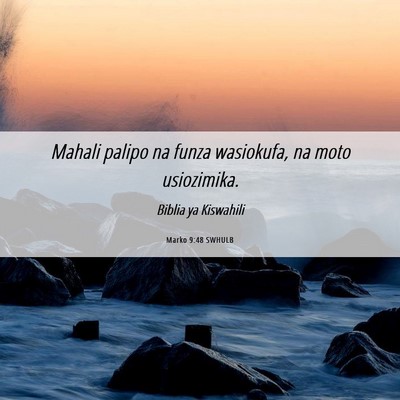 Picture 06 - Marko 9:48 SWHULB - Mahali palipo na funza wasiokufa, na moto - Bible Verse Picture