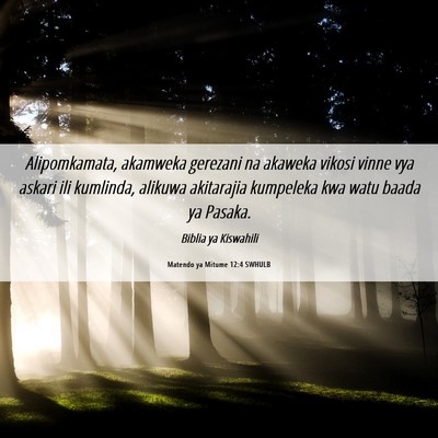 Picture 06 - Matendo ya Mitume 12:4 SWHULB - Alipomkamata, akamweka gerezani na akaweka vikosi - Bible Verse Picture