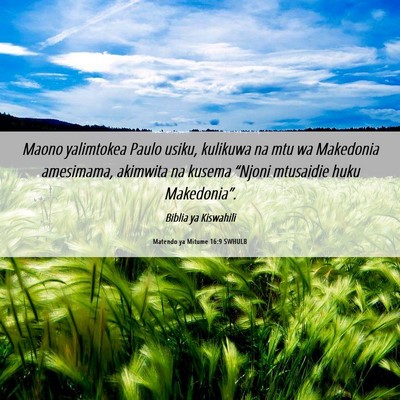 Picture 06 - Matendo ya Mitume 16:9 SWHULB - Maono yalimtokea Paulo usiku, kulikuwa na mtu wa - Bible Verse Picture