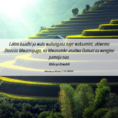 Picture 06 - Matendo ya Mitume 17:34 SWHULB - Lakini baadhi ya watu waliungana naye wakaamini, - Bible Verse Picture