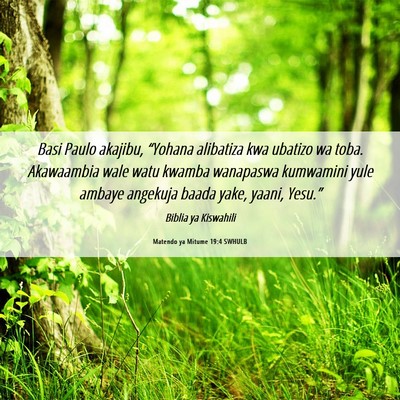 Picture 06 - Matendo ya Mitume 19:4 SWHULB - Basi Paulo akajibu, “Yohana alibatiza kwa - Bible Verse Picture
