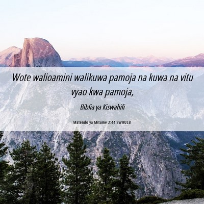 Picture 06 - Matendo ya Mitume 2:44 SWHULB - Wote walioamini walikuwa pamoja na kuwa na vitu - Bible Verse Picture