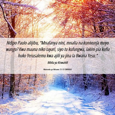Picture 06 - Matendo ya Mitume 21:13 SWHULB - Ndipo Paulo alijibu, “Mnafanya nini, mnalia na - Bible Verse Picture