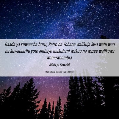 Picture 06 - Matendo ya Mitume 4:23 SWHULB - Baada ya kuwaacha huru, Petro na Yohana walikuja - Bible Verse Picture
