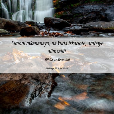 Picture 06 - Mathayo 10:4 SWHULB - Simoni mkananayo, na Yuda iskariote, ambaye - Bible Verse Picture