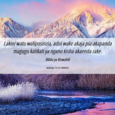 Picture 06 - Mathayo 13:25 SWHULB - Lakini watu waliposinzia, adui wake akaja pia - Bible Verse Picture