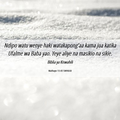Picture 06 - Mathayo 13:43 SWHULB - Ndipo watu wenye haki watakapong'aa kama jua - Bible Verse Picture