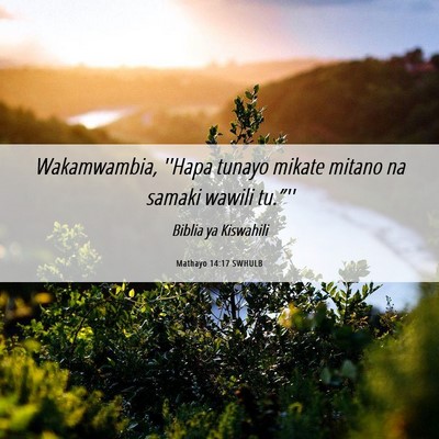 Picture 06 - Mathayo 14:17 SWHULB - Wakamwambia, ''Hapa tunayo mikate mitano na - Bible Verse Picture