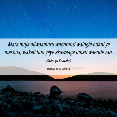 Picture 06 - Mathayo 14:22 SWHULB - Mara moja aliwaamuru wanafunzi waingie ndani ya - Bible Verse Picture