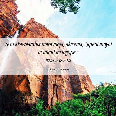 Picture 06 - Mathayo 14:27 SWHULB - Yesu akawaambia mara moja, akisema, “Jipeni - Bible Verse Picture