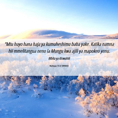 Picture 06 - Mathayo 15:6 SWHULB - “Mtu huyo hana haja ya kumuheshimu baba yake. - Bible Verse Picture