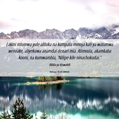 Picture 06 - Mathayo 18:28 SWHULB - Lakini mtumwa yule alitoka na kumpata mmoja kati - Bible Verse Picture