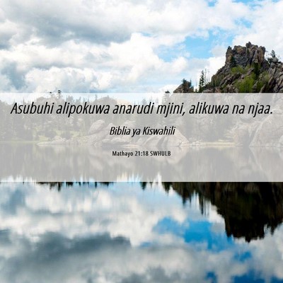 Picture 06 - Mathayo 21:18 SWHULB - Asubuhi alipokuwa anarudi mjini, alikuwa na - Bible Verse Picture