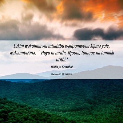 Picture 06 - Mathayo 21:38 SWHULB - Lakini wakulima wa mizabibu walipomwona kijana - Bible Verse Picture