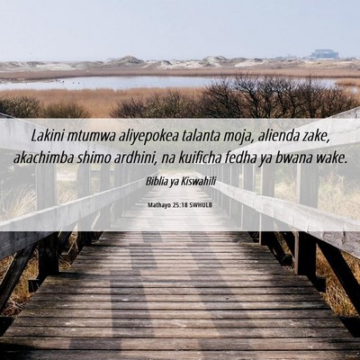 Picture 06 - Mathayo 25:18 SWHULB - Lakini mtumwa aliyepokea talanta moja, alienda - Bible Verse Picture