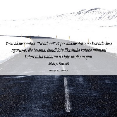 Picture 06 - Mathayo 8:32 SWHULB - Yesu akawaambia, “Nendeni!” Pepo wakawatoka - Bible Verse Picture
