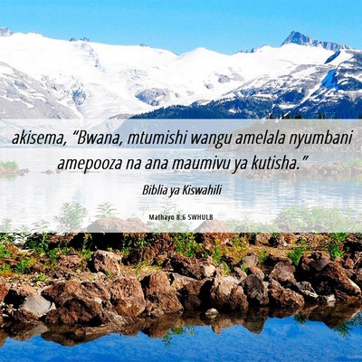 Picture 06 - Mathayo 8:6 SWHULB - akisema, “Bwana, mtumishi wangu amelala - Bible Verse Picture