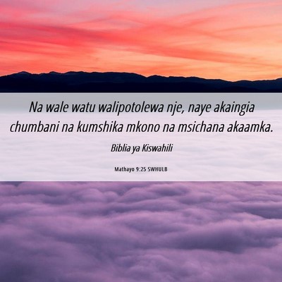 Picture 06 - Mathayo 9:25 SWHULB - Na wale watu walipotolewa nje, naye akaingia - Bible Verse Picture