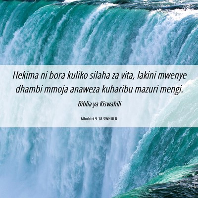 Picture 06 - Mhubiri 9:18 SWHULB - Hekima ni bora kuliko silaha za vita, lakini - Bible Verse Picture