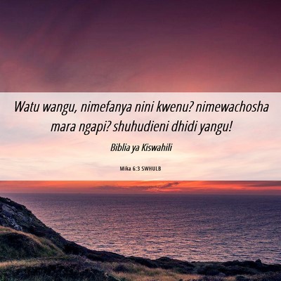 Picture 06 - Mika 6:3 SWHULB - Watu wangu, nimefanya nini kwenu? nimewachosha - Bible Verse Picture