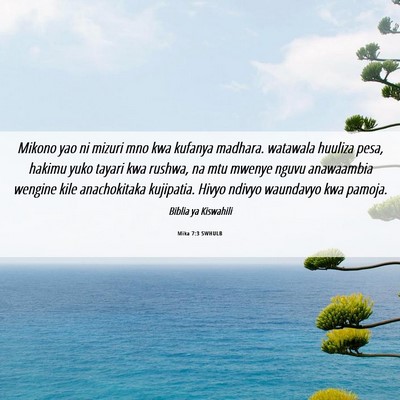Picture 06 - Mika 7:3 SWHULB - Mikono yao ni mizuri mno kwa kufanya madhara. - Bible Verse Picture