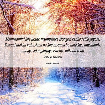 Picture 06 - Mika 7:5 SWHULB - Msimwamini kila jirani; msimuweke kiongozi katika - Bible Verse Picture
