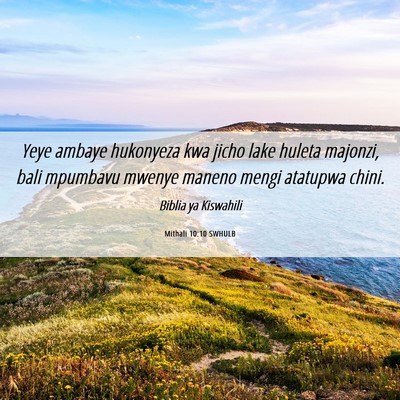 Picture 06 - Mithali 10:10 SWHULB - Yeye ambaye hukonyeza kwa jicho lake huleta - Bible Verse Picture
